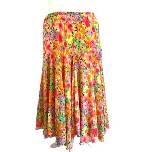 VTG Womens Pastel Floral Handkerchief Midi Skirt 1X Cottage Core Fairy Peasant